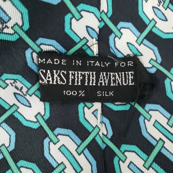 Emilio Pucci Silk Tie Black Teal Geometric Vintage Italy Saks Fifth Ave - Picture 4 of 7